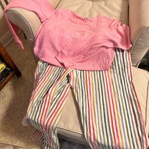 NWT GAP Pink Ribbed Long-Sleeve Top with Multicolor Striped Pajama Set